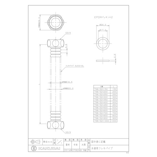 798ー52X200 水道用フレキパイプ/20