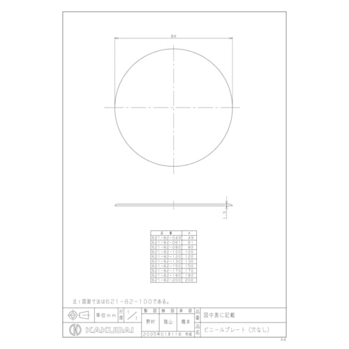 ビニールプレート(穴なし) #621−82−080