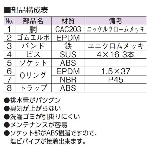 洗濯機用床排水金具VU専用(DーZL付)