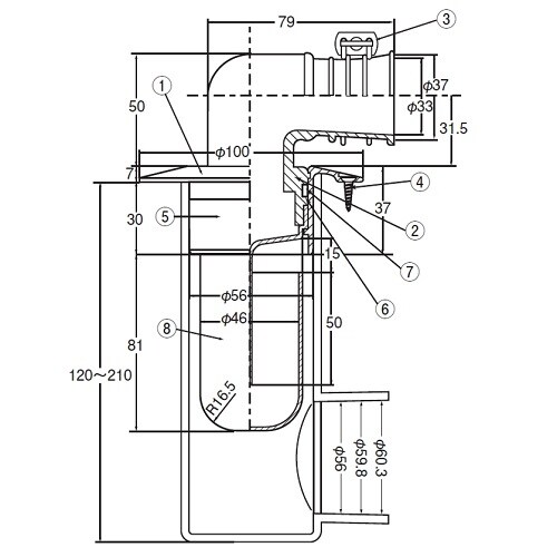洗濯機用床排水金具VU専用(DーZL付)