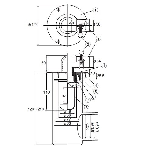 洗濯機用床排水金具75VP・VU兼用 DーZL付