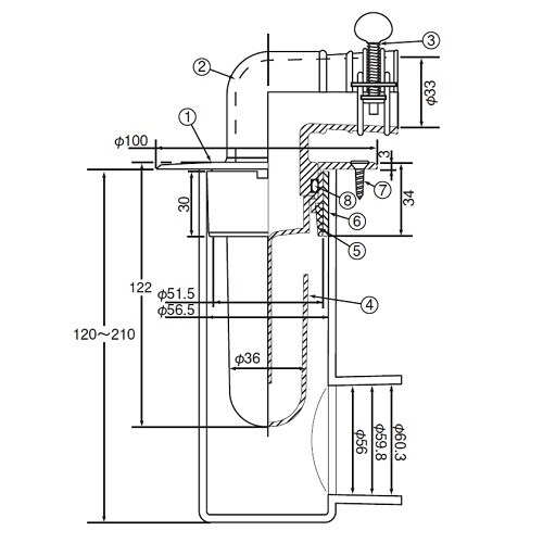 洗濯機用床排水金具50VP・VU兼用(DーZL付)