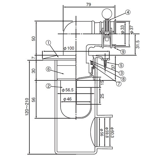 洗濯機用床排水金具VU専用(DーZL付)