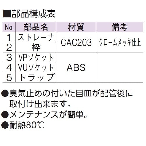 スーパートラップ付目皿DーZL付VP・VU兼用50