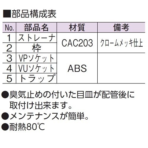 スーパートラップ付目皿DーZL付VP・VU兼用75