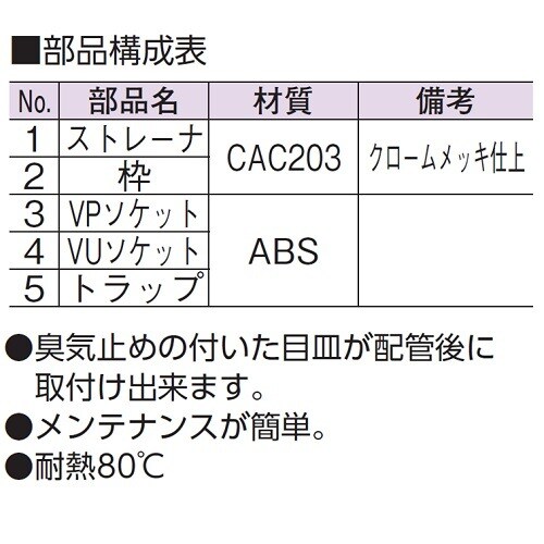 スーパートラップ付目皿浅型DーZL付VPVU兼75