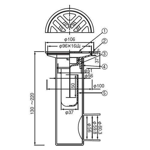 スーパートラップ付C型目皿DーZL付VP・VU兼用