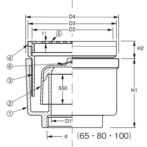 非防水用床排水トラップ D−5A 100