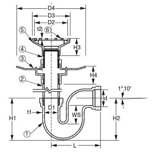 防水用床排水トラップ D−3B 40