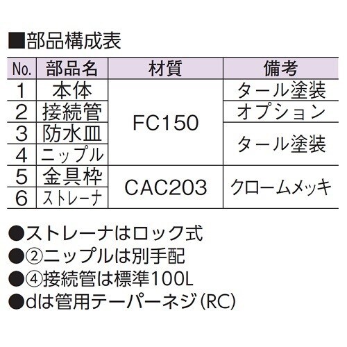 防水用床排水トラップ D−3B 50