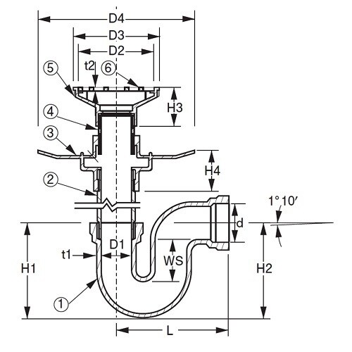 防水用床排水トラップ D−3B 50