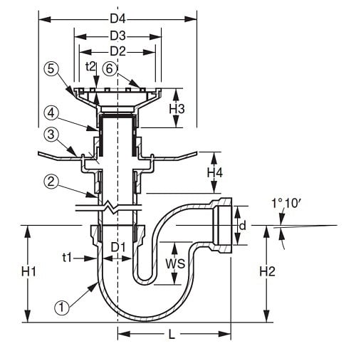 防水用床排水トラップ D−3B 80