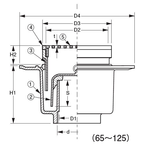 防水用床排水トラップ D−5B 80