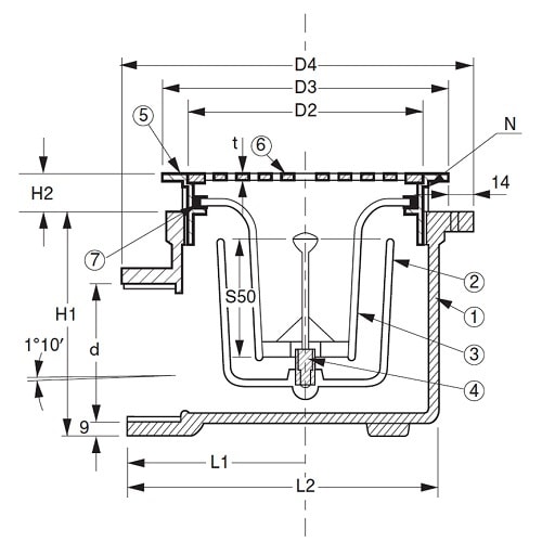 非防水用床排水トラップ・横型 D−5AY 40