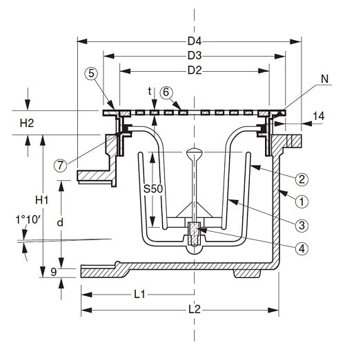 非防水用床排水トラップ・横型 D−5AY 50
