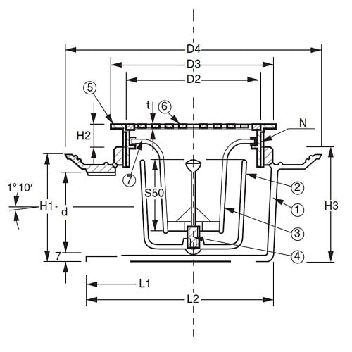 防水用床排水トラップ・横型 D−5BY 50