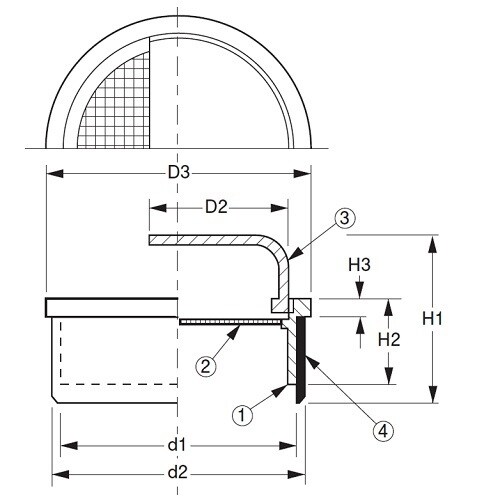 カバー付防虫目皿VP・VU D−3BD−PU100
