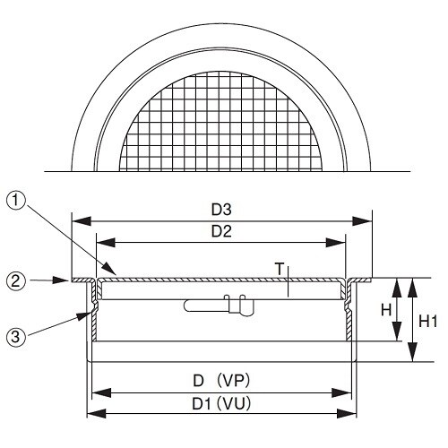 ステンレス製脱着防虫目皿(VP・VU兼用)65