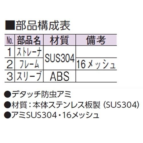 ステンレス製脱着防虫目皿(VP・VU兼用)100