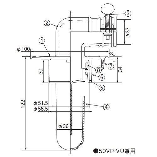 スーパートラップ付洗濯機床排水金具D−STCB4