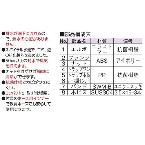 洗濯機用床排水トラップ(VU専用)