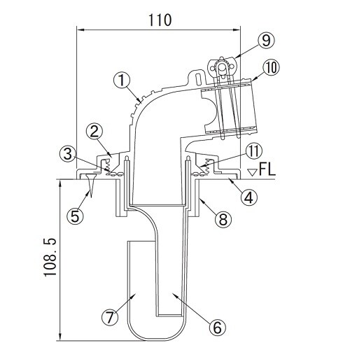 洗濯機用床排水トラップ(VP・VU兼用)