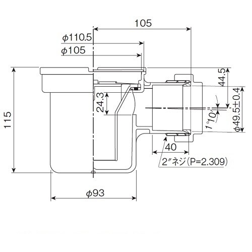 温水器用トラップ(耐熱樹脂) D−THT 40