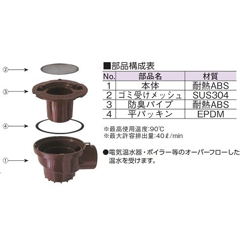 温水器用トラップ(耐熱樹脂) D−THT−N 50