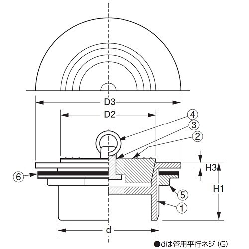 風呂共栓・ゴム詰(外ネジ) D−6R 32