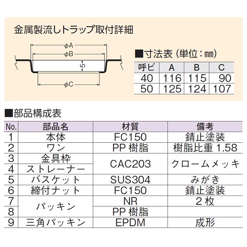 ステンレス流し用トラップ D−14AP 50