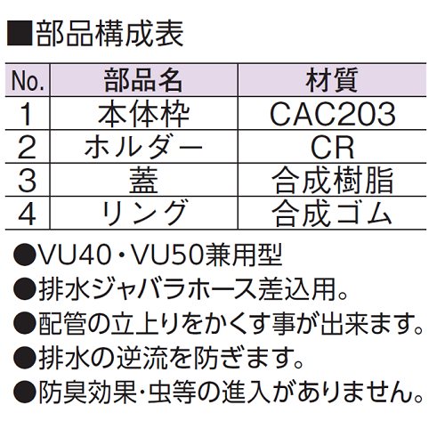 流し用排水口(40VU・50VU兼用)