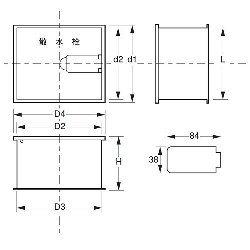 ステン製散水栓BOX土間埋設型 蓋収納式ホース口付