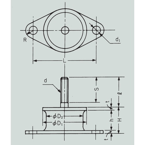 丸型防振ゴム EB4009 片ネジタイプ