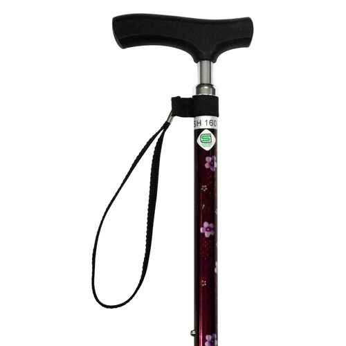 細型ネック伸縮ステッキ 花柄レッド