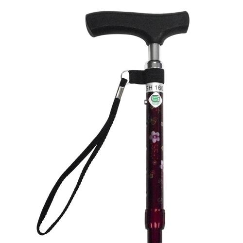 細型ネック折りたたみステッキ 花柄レッド