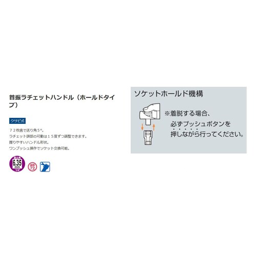 ラチェットハンドル(首振・ロッキング)1/4 DR