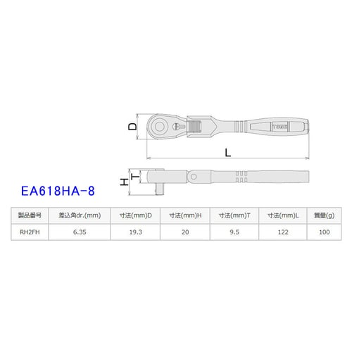 ラチェットハンドル(首振・ロッキング)1/4 DR