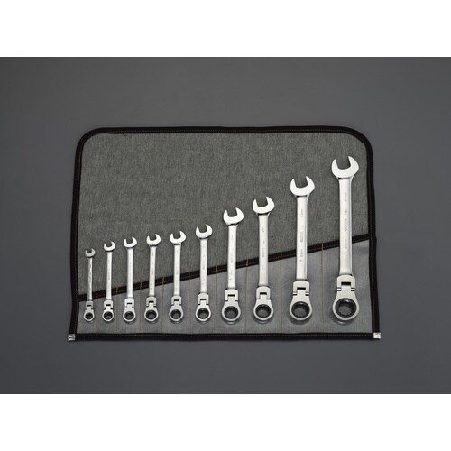 ラチェット片目片口スパナ(首振型)10本組