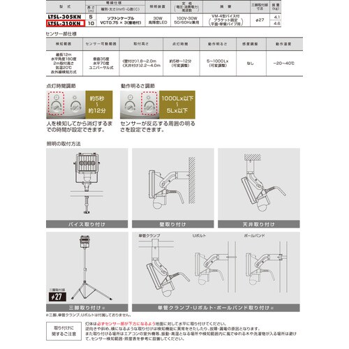 LEDセンサーライト(10m)AC100V/30W