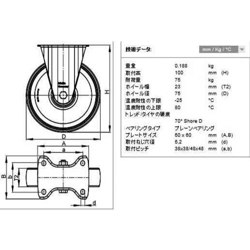 キャスター(固定金具)EA986HV−75