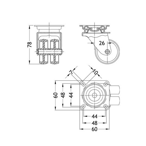 キャスター(自在金具付・ツインホイール)50mm