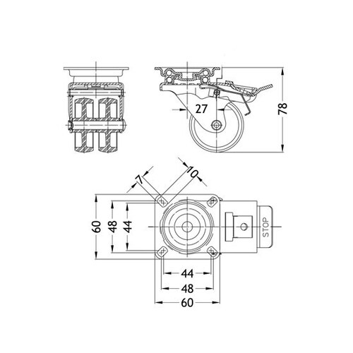 キャスター(自在金具ツインホイル・ブレーキ付)50