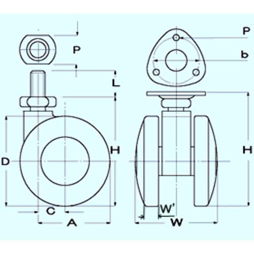 キャスター(ツインホイール8ネジブレーキ付)50