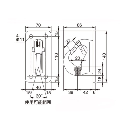 フック(固定式)140x70mm/1.0ton