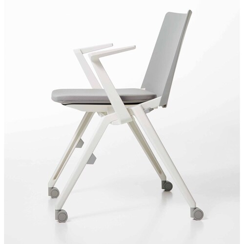 スタッカ 白キャスター脚 イエロー 肘付