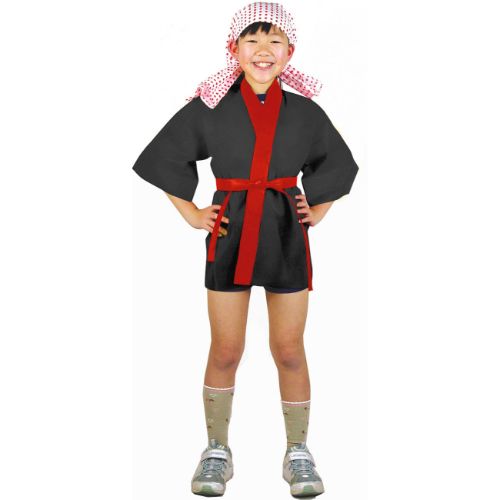 カラー不織布ハッピ 子供用 S 黒(赤襟)