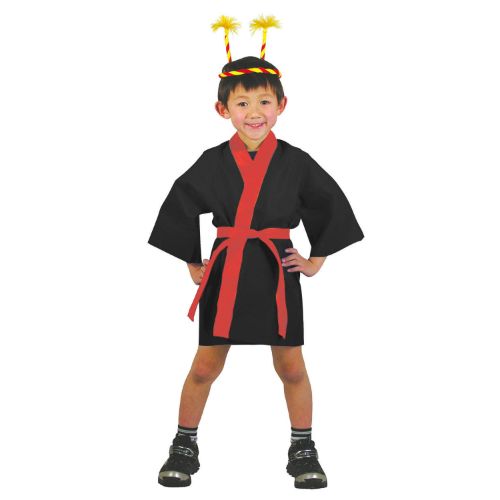 カラー不織布ハッピ 子供用 S 黒(赤襟)