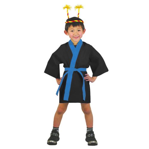 カラー不織布ハッピ 子供用 S 黒(青襟)