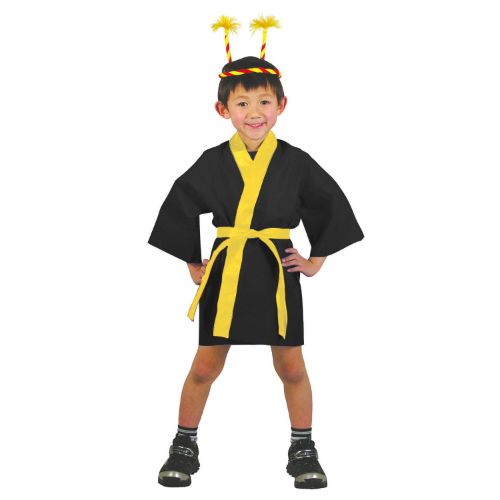 カラー不織布ハッピ 子供用 S 黒(黄襟)