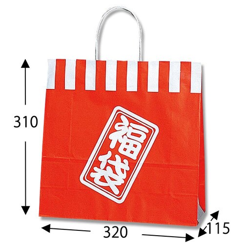福袋 手提げ 紙袋 紅白 マチ付 3才 50枚